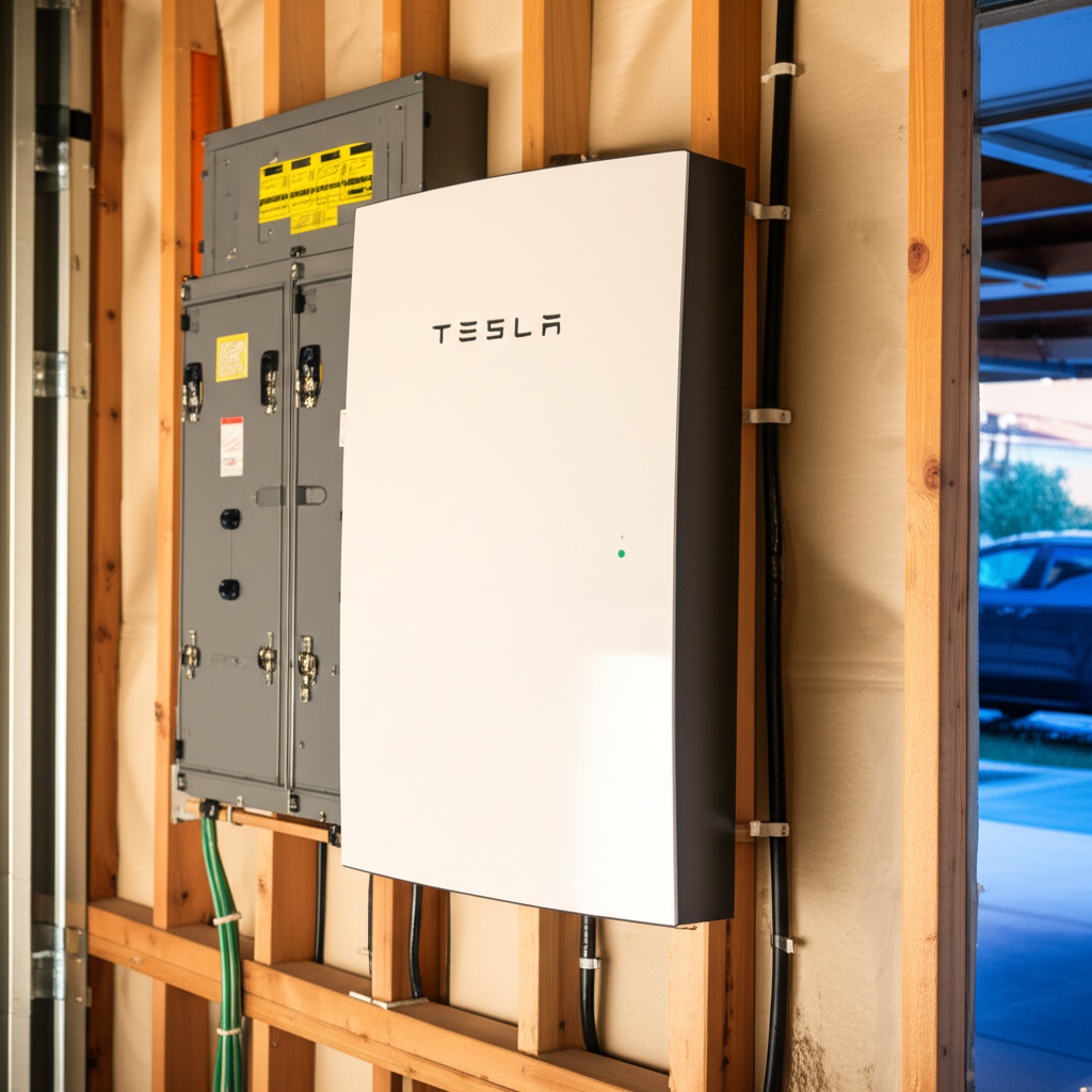 Professional battery installation in garage